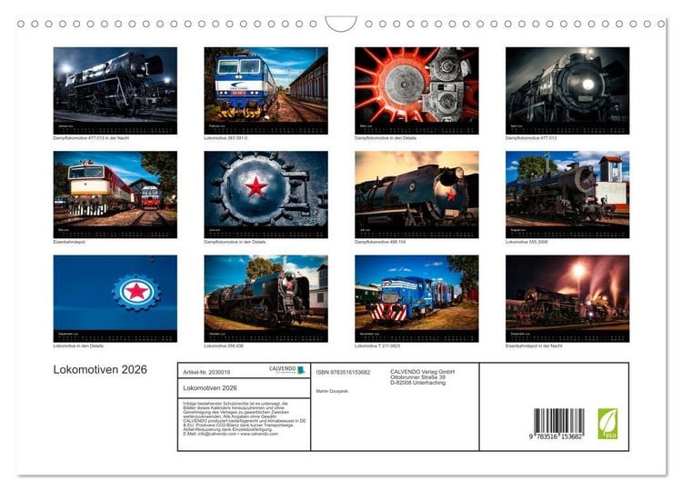Produktbild: Lokomotiven 2026 (Wandkalender 2026 DIN A3 quer), CALVENDO Monatskalender