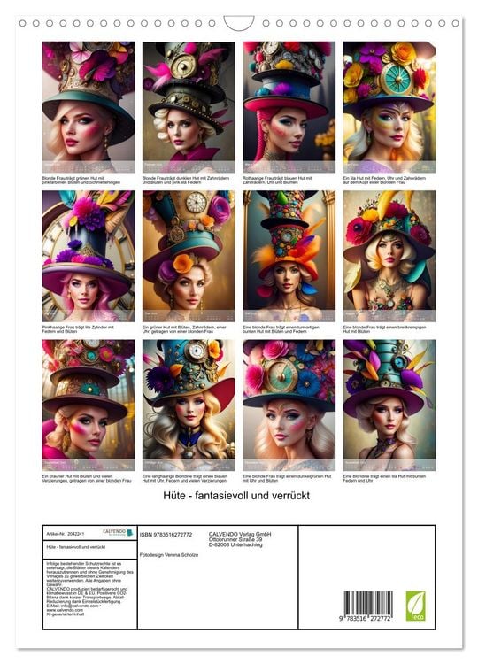 Produktbild: H&uuml;te - fantasievoll und verr&uuml;ckt (Wandkalender 2026 DIN A3 hoch), CALVENDO Monatskalender