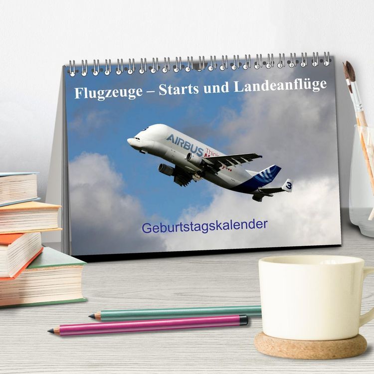 Produktbild: Flugzeuge &ndash; Starts und Landeanfl&uuml;ge Geburtstagsplaner (Tischkalender 2026 DIN A5 quer), CALVENDO Monatskalender