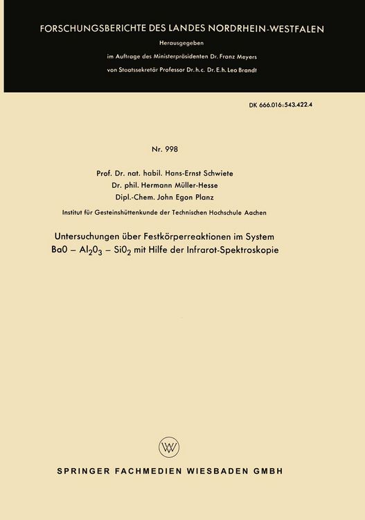Produktbild: Untersuchungen &uuml;ber Festk&ouml;rperreaktionen im System BaO &mdash; Al2O3 &mdash; SiO2 mit Hilfe der Infrarot-Spektroskopie