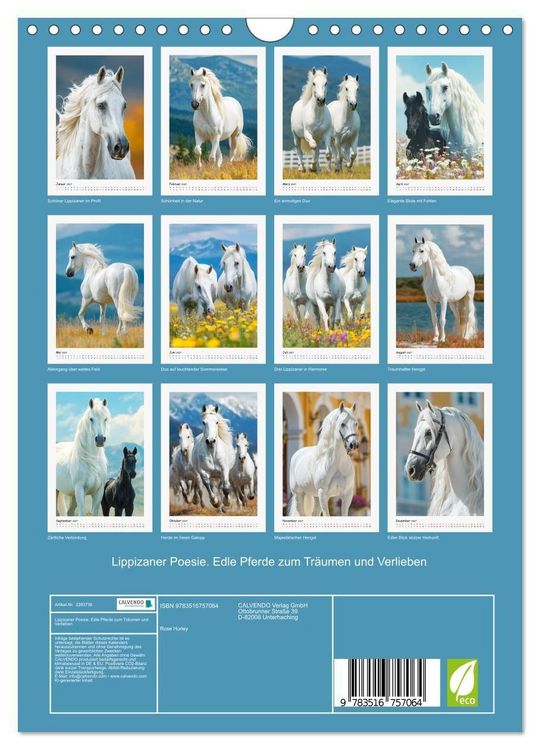 Produktbild: Lippizaner Poesie. Edle Pferde zum Tr&auml;umen und Verlieben (Wandkalender 2027 DIN A4 hoch), CALVENDO Monatskalender