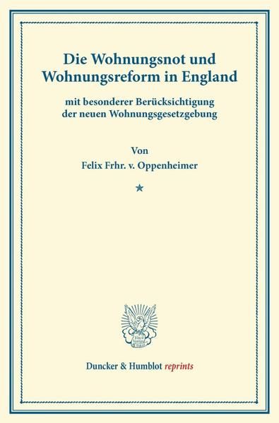Produktbild: Die Wohnungsnot und Wohnungsreform in England
