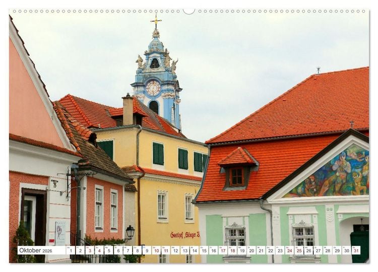 Produktbild: Melk und D&uuml;rnstein, zwei malerische St&auml;dtchen in der Wachau (hochwertiger Premium Wandkalender 2026 DIN A2 quer), Kunstdruck in Hochglanz
