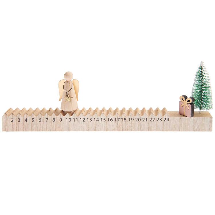 Produktbild: Schiebe-Adventskalender Engel Holz 35x2,5x10,5cm