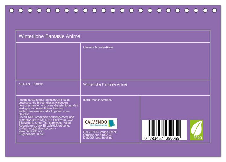Produktbild: Winterliche Fantasie Anim&eacute; (Tischkalender 2026 DIN A5 quer), CALVENDO Monatskalender