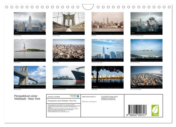 Produktbild: Perspektiven einer Weltstadt - New York (Wandkalender 2026 DIN A4 quer), CALVENDO Monatskalender