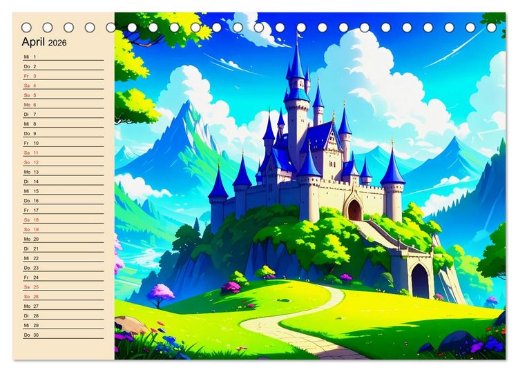 Produktbild: Manga-Landschaften: Ein visueller Ausflug durch Fantasiewelten (Tischkalender 2026 DIN A5 quer), CALVENDO Monatskalender