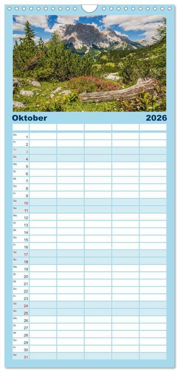 Produktbild: Familienplaner 2026 - Naturparadies Zugspitzarena mit 5 Spalten (Wandkalender, 21 x 45 cm) CALVENDO