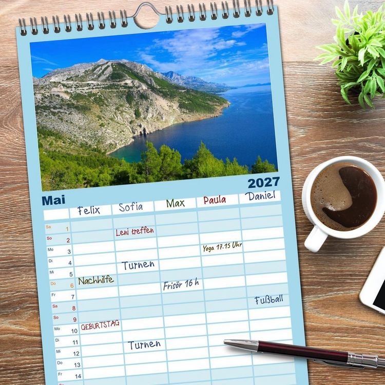 Produktbild: Familienplaner 2027 - Makarska Riviera - Malerische Urlaubsorte in Dalmatien mit 5 Spalten (Wandkalender, 21 x 45 cm) CALVENDO