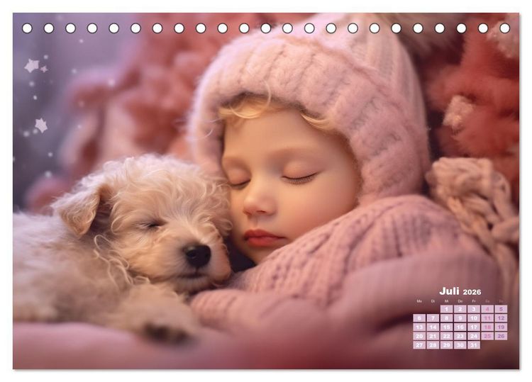 Produktbild: Kleine Schlummerparade: Babys und ihre kuscheligen Tierfreunde (Tischkalender 2026 DIN A5 quer), CALVENDO Monatskalender