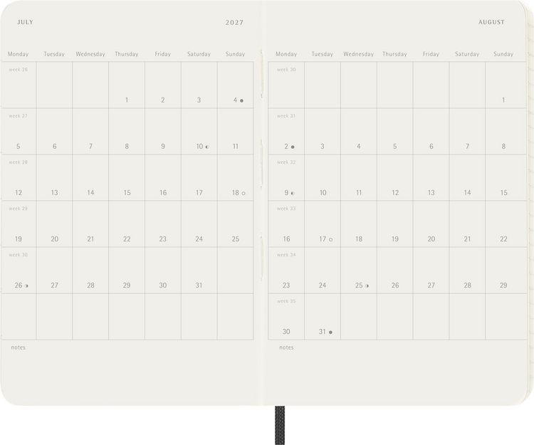 Produktbild: Moleskine 12 Monate Wochen Notizkalender 2027, Pocket/A6, 1 Wo = 2 Seiten, linierte Seiten, Weicher Einband, Schwarz