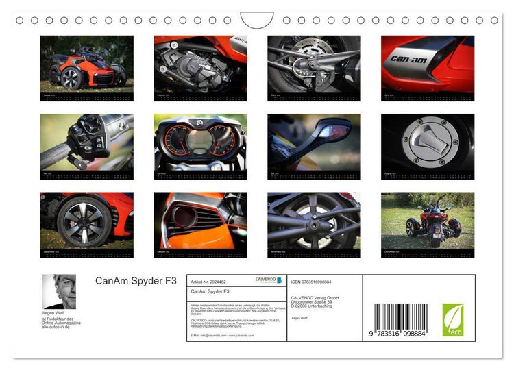 Produktbild: CanAm Spyder F3 (Wandkalender 2026 DIN A4 quer), CALVENDO Monatskalender