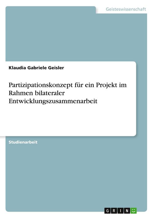 Produktbild: Partizipationskonzept f&uuml;r ein Projekt im Rahmen bilateraler Entwicklungszusammenarbeit