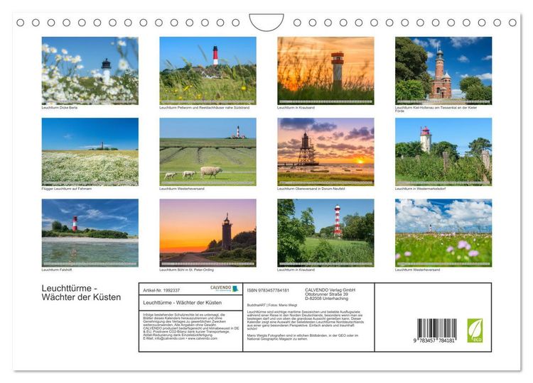Produktbild: Leuchtt&uuml;rme - W&auml;chter der K&uuml;sten (Wandkalender 2026 DIN A4 quer), CALVENDO Monatskalender