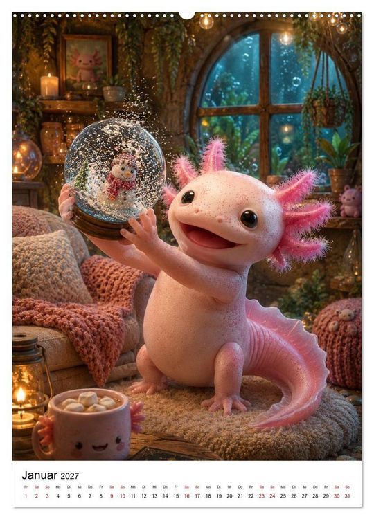 Produktbild: Axolotl durchs ganze Jahr (hochwertiger Premium Wandkalender 2027 DIN A2 hoch), Kunstdruck in Hochglanz