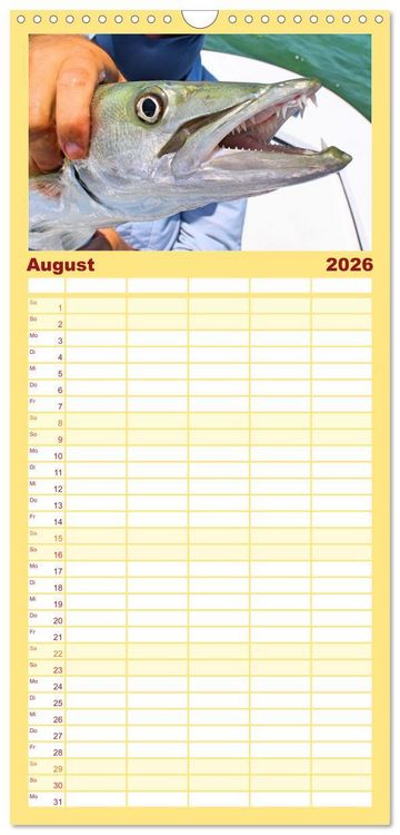 Produktbild: Familienplaner 2026 - Anglergl&uuml;ck - den Fisch am Haken mit 5 Spalten (Wandkalender, 21 x 45 cm) CALVENDO