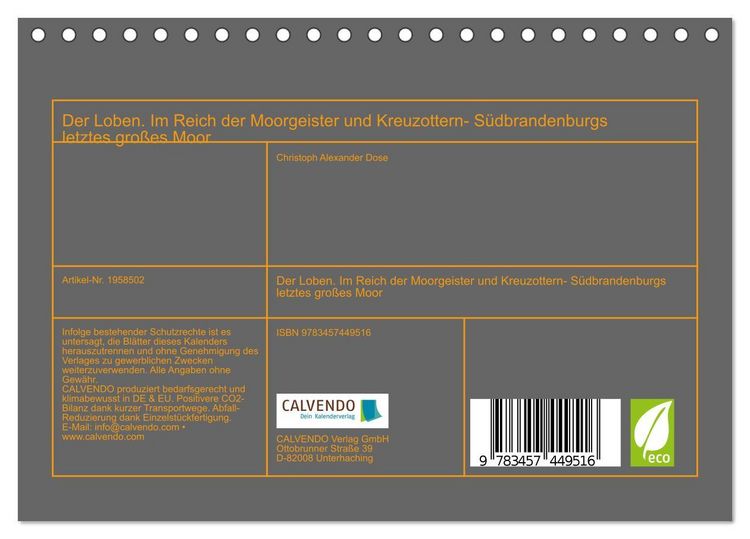 Produktbild: Der Loben. Im Reich der Moorgeister und Kreuzottern- S&uuml;dbrandenburgs letztes gro&szlig;es Moor (Tischkalender 2026 DIN A5 quer), CALVENDO Monatskalender
