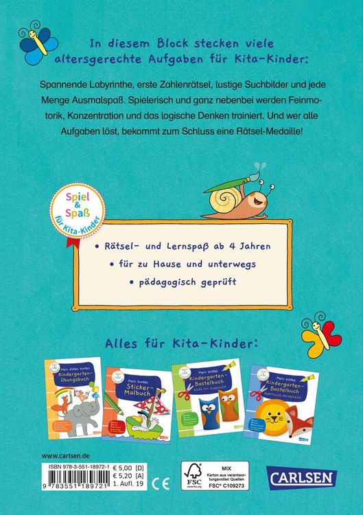 Produktbild: Spiel+Spaß für KiTa-Kinder: Mein bunter Kindergarten-Übungsblock