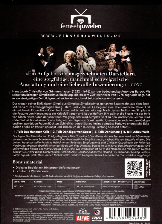 Produktbild: Des Christoffel von Grimmelshausen abenteuerlicher Simplizissimus (Fernsehjuwelen) [2 DVDs]