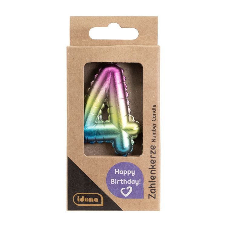 Produktbild: Idena Zahlenkerze 4 Regenbogen metallic