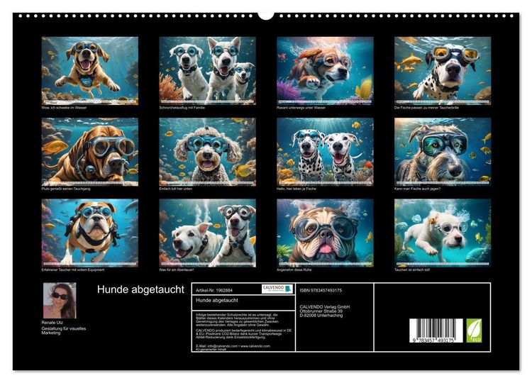 Produktbild: Hunde abgetaucht (hochwertiger Premium Wandkalender 2026 DIN A2 quer), Kunstdruck in Hochglanz