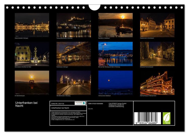 Produktbild: Unterfranken bei Nacht (Wandkalender 2026 DIN A4 quer), CALVENDO Monatskalender