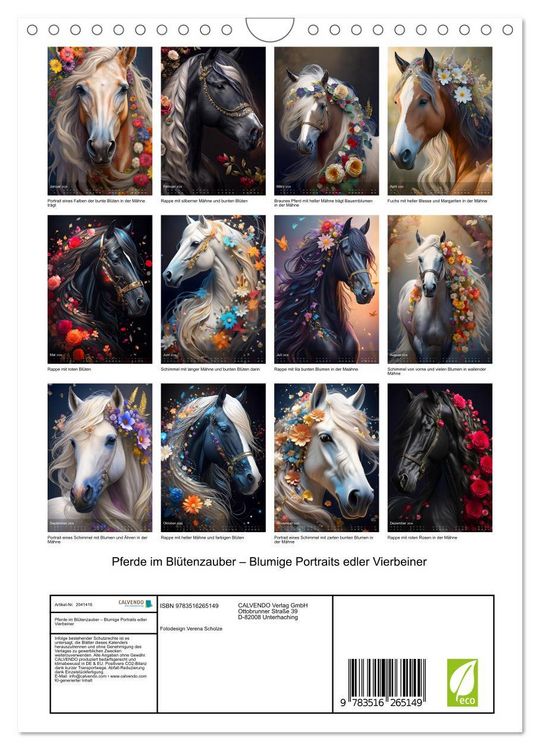 Produktbild: Pferde im Bl&uuml;tenzauber &ndash; Blumige Portraits edler Vierbeiner (Wandkalender 2026 DIN A4 hoch), CALVENDO Monatskalender