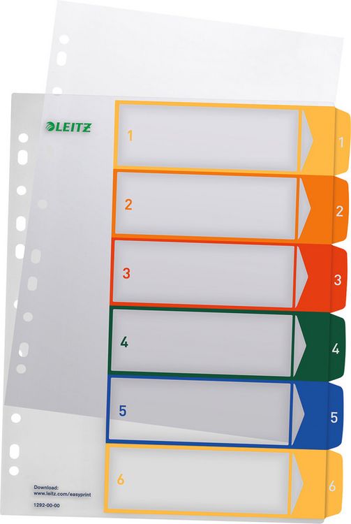 Produktbild: LEITZ&reg; Register Vollformat &uuml;berbreit farbig, 1-6 6teilig