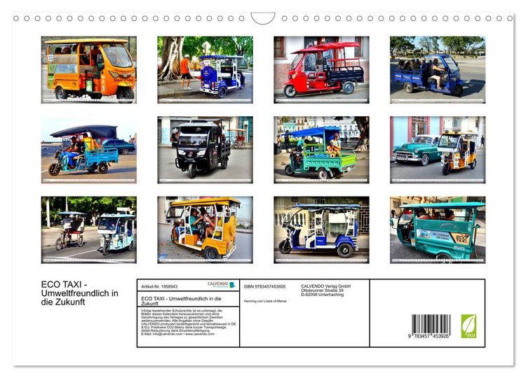 Produktbild: ECO TAXI - Umweltfreundlich in die Zukunft (Wandkalender 2026 DIN A3 quer), CALVENDO Monatskalender