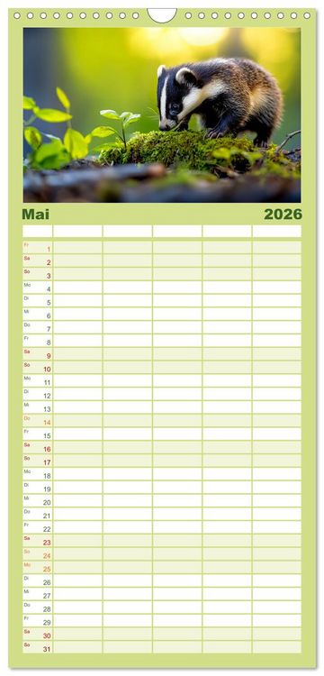 Produktbild: Familienplaner 2026 - Wilde Tierwelt im Wald mit 5 Spalten (Wandkalender, 21 x 45 cm) CALVENDO