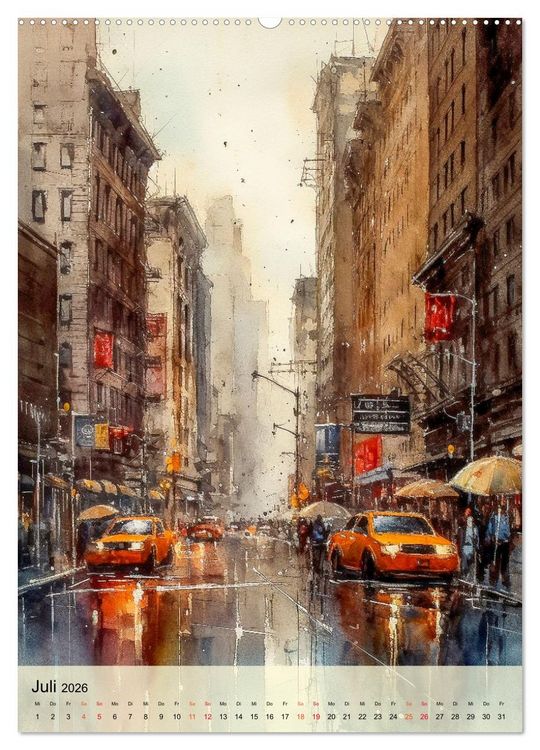 Produktbild: New York - ein Regentag (hochwertiger Premium Wandkalender 2026 DIN A2 hoch), Kunstdruck in Hochglanz