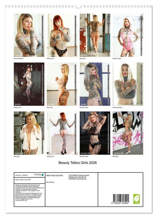 Produktbild: Beauty Tattoo Girls 2026 (hochwertiger Premium Wandkalender 2026 DIN A2 hoch), Kunstdruck in Hochglanz
