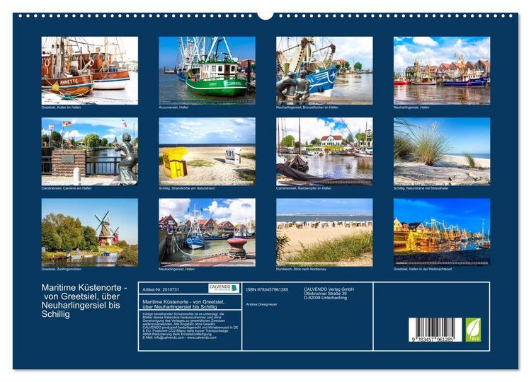 Produktbild: Maritime K&uuml;stenorte - von Greetsiel, &uuml;ber Neuharlingersiel bis Schillig (hochwertiger Premium Wandkalender 2026 DIN A2 quer), Kunstdruck in Hochglanz