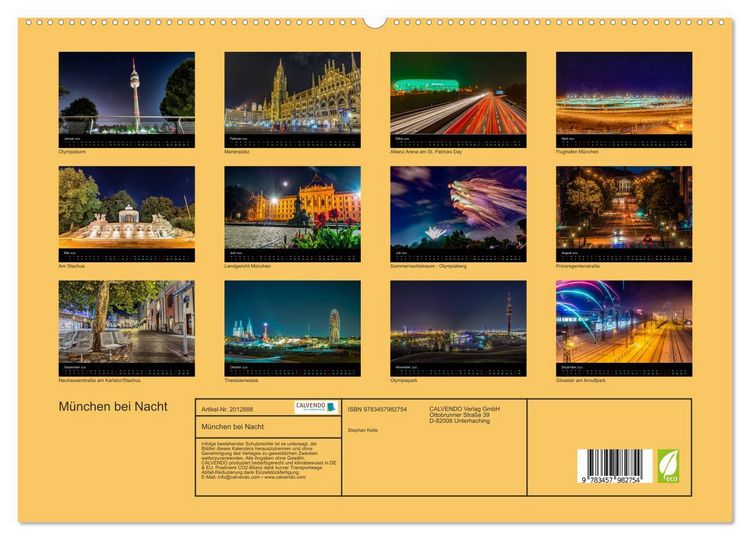 Produktbild: M&uuml;nchen bei Nacht (hochwertiger Premium Wandkalender 2026 DIN A2 quer), Kunstdruck in Hochglanz