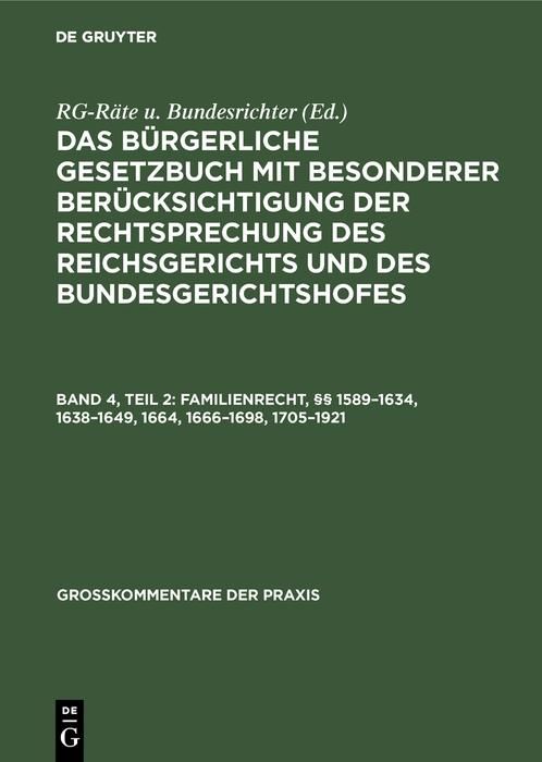 Produktbild: Familienrecht, &sect;&sect; 1589-1634, 1638-1649, 1664, 1666-1698, 1705-1921