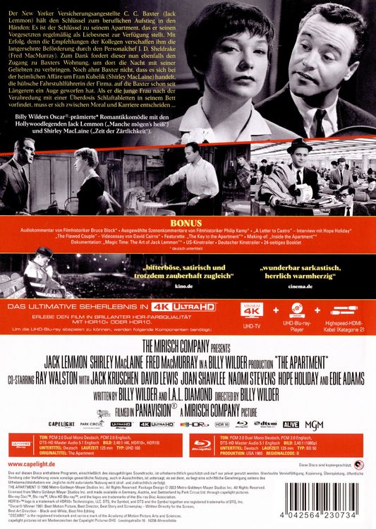 Produktbild: Das Appartement - 2-Disc Limited Collector's Edition im Mediabook (4K Ultra HD + Blu-ray)