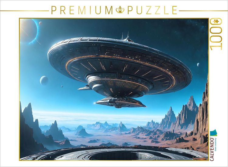 Produktbild: CALVENDO Puzzle Untertasse bei der Landung auf einem Alien-Planeten | 1000 Teile Lege-Gr&ouml;&szlig;e 64x48cm Foto-Puzzle f&uuml;r gl&uuml;ckliche Stunden