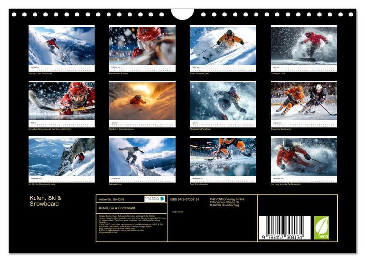 Produktbild: Kufen, Ski & Snowboard (Wandkalender 2026 DIN A4 quer), CALVENDO Monatskalender