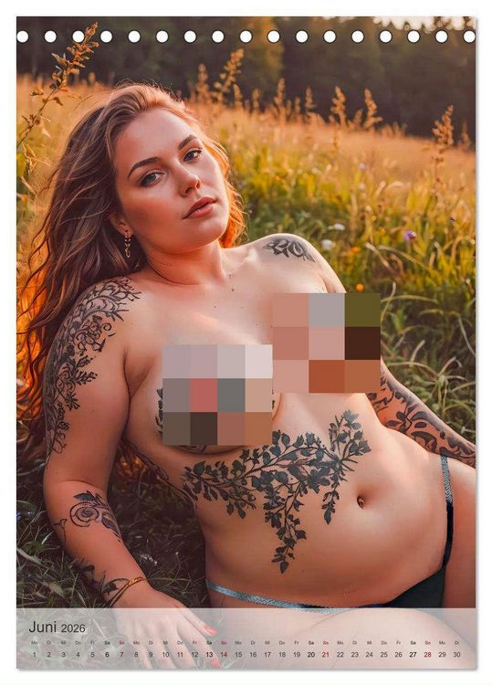 Produktbild: Verf&uuml;hrerische Momente - Kurven und Tattoos (Tischkalender 2026 DIN A5 hoch), CALVENDO Monatskalender