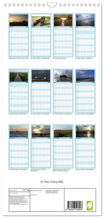 Produktbild: Familienplaner 2026 - St. Peter Ording 2026 mit 5 Spalten (Wandkalender, 21 x 45 cm) CALVENDO