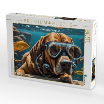 Produktbild: CALVENDO Puzzle Bluthund Pluto mit Schwimmbrille beim Tauchen | 1000 Teile Lege-Gr&ouml;&szlig;e 64x48cm Foto-Puzzle f&uuml;r gl&uuml;ckliche Stunden