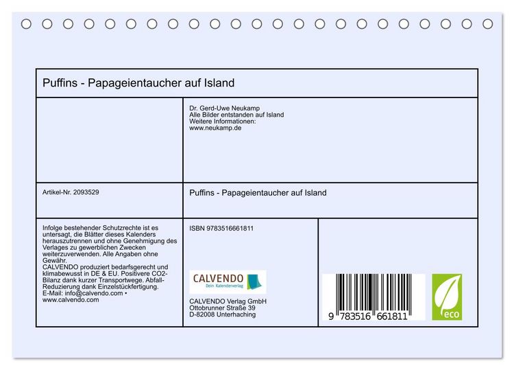 Produktbild: Puffins - Papageientaucher auf Island (Tischkalender 2026 DIN A5 quer), CALVENDO Monatskalender