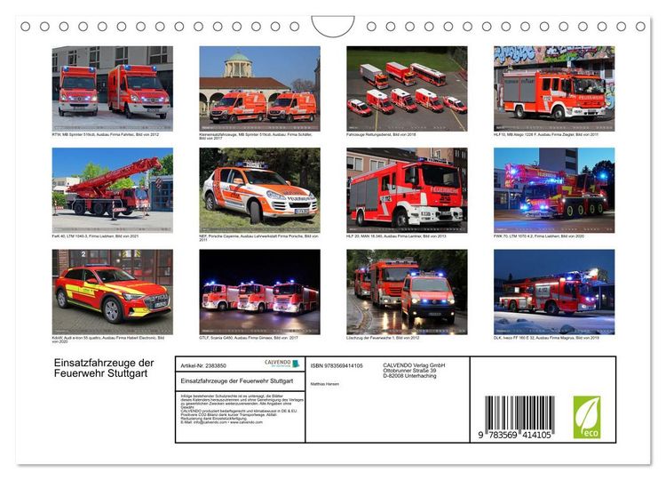 Produktbild: Einsatzfahrzeuge der Feuerwehr Stuttgart (Wandkalender 2027 DIN A4 quer), CALVENDO Monatskalender