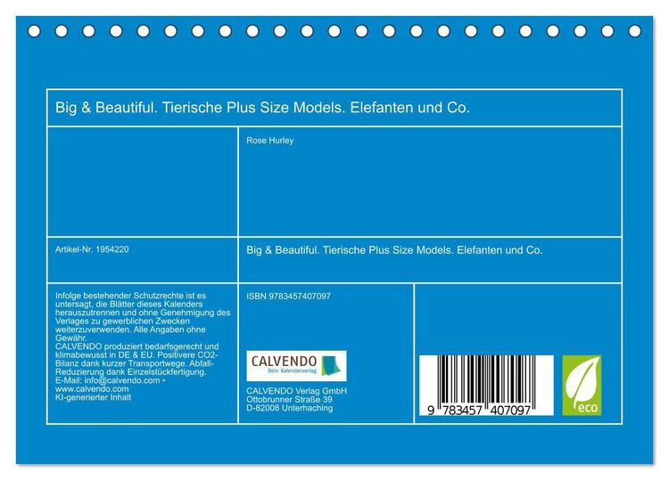 Produktbild: Big & Beautiful. Tierische Plus Size Models. Elefanten und Co. (Tischkalender 2026 DIN A5 quer), CALVENDO Monatskalender
