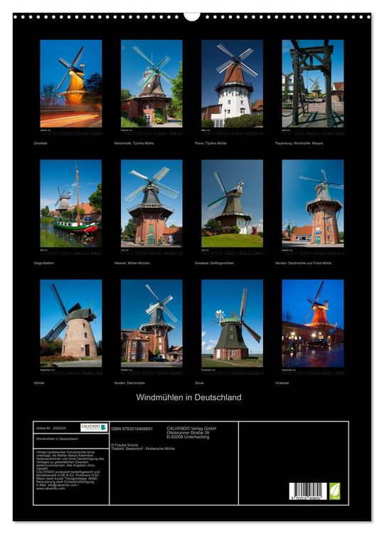 Produktbild: Windm&uuml;hlen in Deutschland (Wandkalender 2026 DIN A2 hoch), CALVENDO Monatskalender