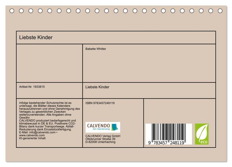 Produktbild: Liebste Kinder (Tischkalender 2026 DIN A5 quer), CALVENDO Monatskalender