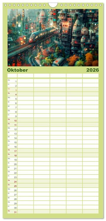 Produktbild: Familienplaner 2026 - Miniaturwelt Eisenbahn - Zug um Zug ins Abenteuer mit 5 Spalten (Wandkalender, 21 x 45 cm) CALVENDO