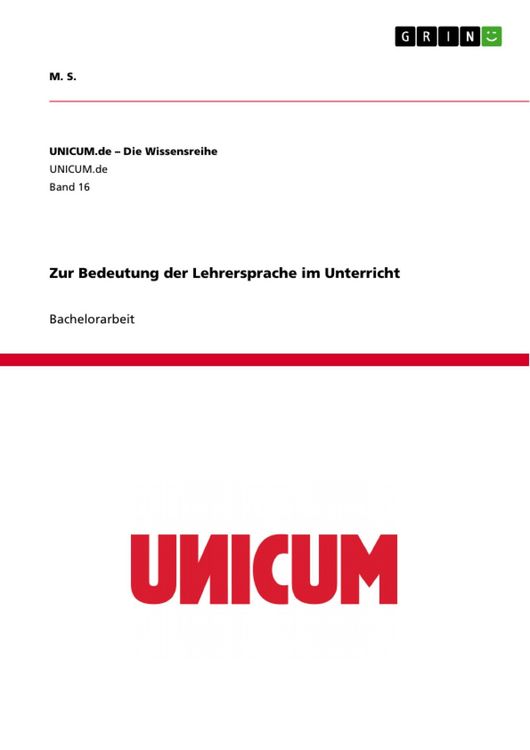 Produktbild: Zur Bedeutung der Lehrersprache im Unterricht