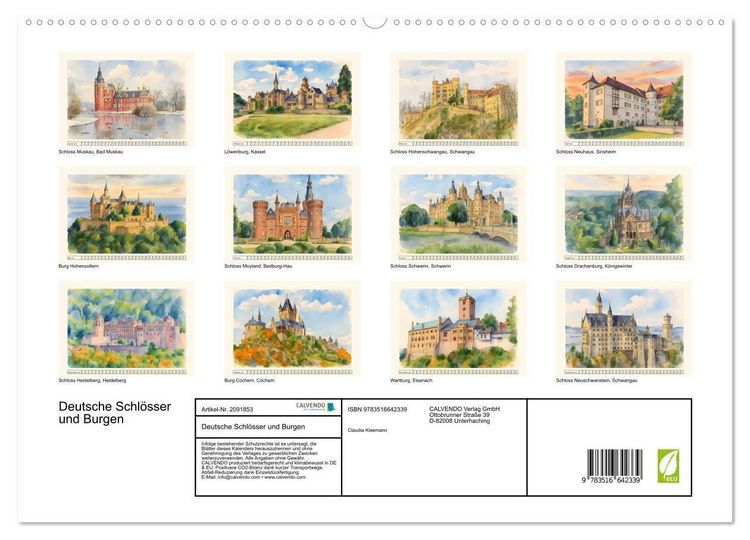 Produktbild: Deutsche Schl&ouml;sser und Burgen (hochwertiger Premium Wandkalender 2026 DIN A2 quer), Kunstdruck in Hochglanz