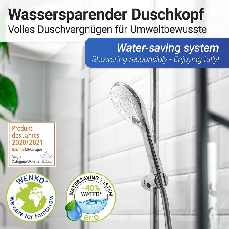 Produktbild: Duschkopf Watersaving Chrom &Oslash; 11 cm, Universal-Handbrause mit Wasserspar-System